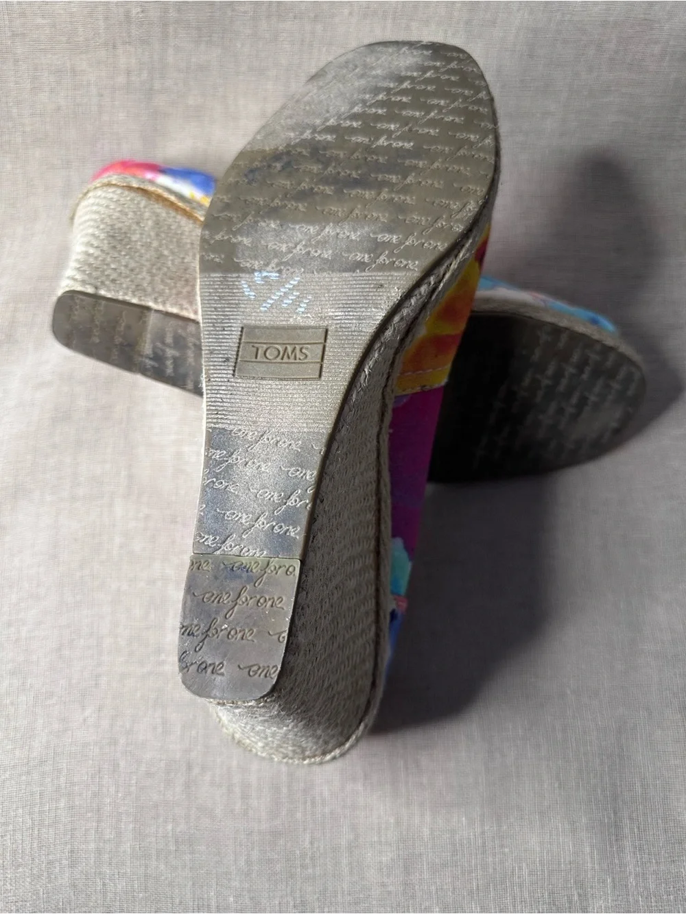 TOMS Multicolor Floral Canvas Wedge Espadrille - Pink, Orange, Blue